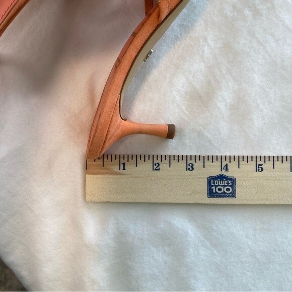 Sam Edelman Jedda Gold Logo Designer Melon Leather Suede Strappy Heels SZ 6 - Picture 13 of 13